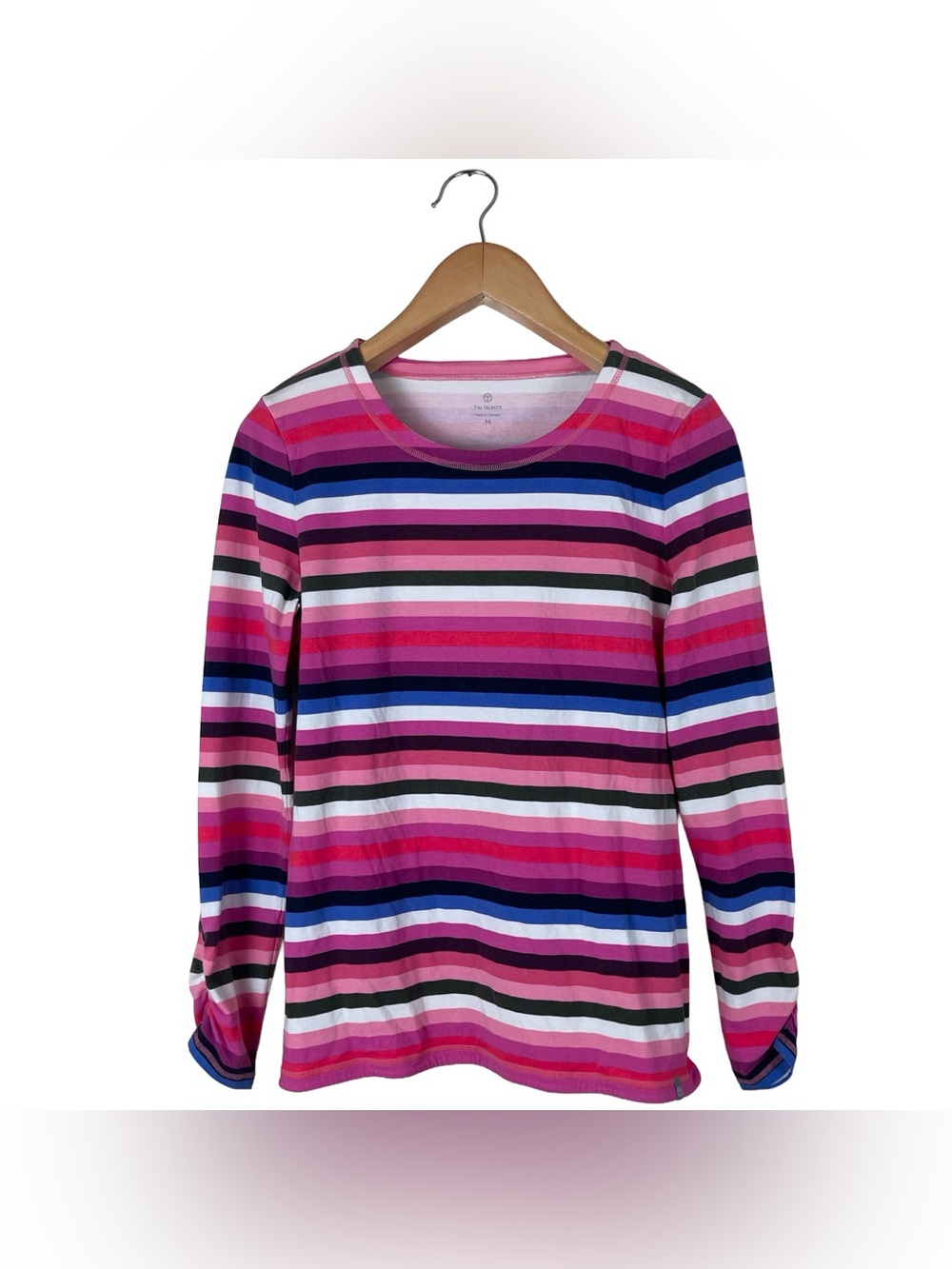 T by Talbots Women's Multicolor Striped LS Scoop Neck Knit Stretch T-Shirt M